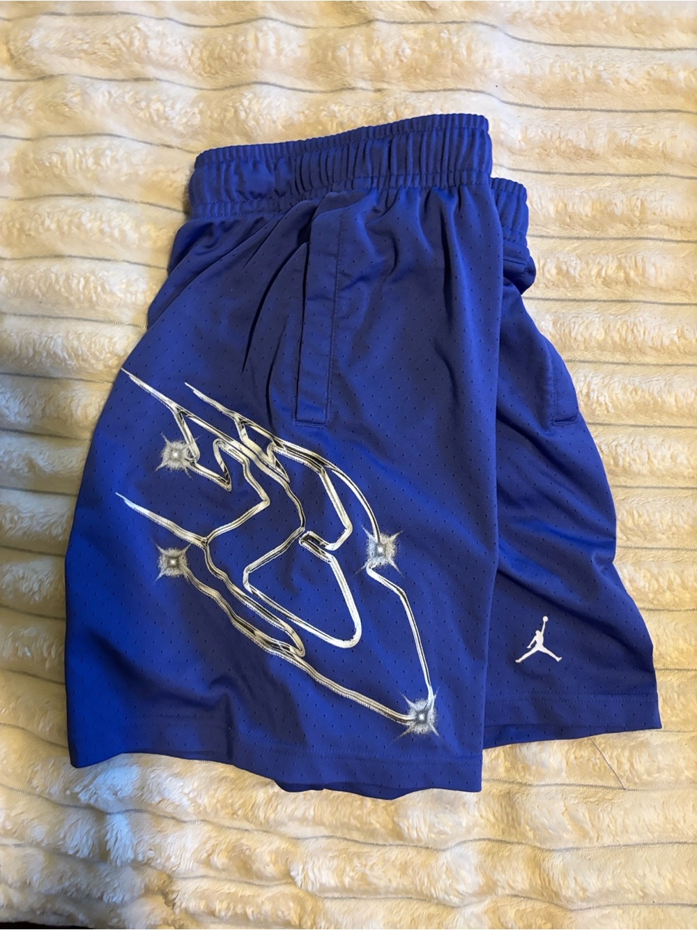 Nike Blue Athletic Basketball Shorts with Silver Graphic